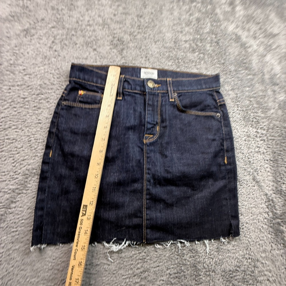 Hudson USA Dark Wash Denim Jean Mini Skirt Raw Hem Womens 24 Stretch Cotton - Picture 6 of 7